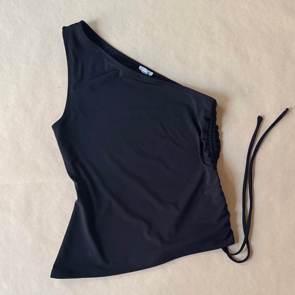 Garage Black Ruched One-Shoulder Top